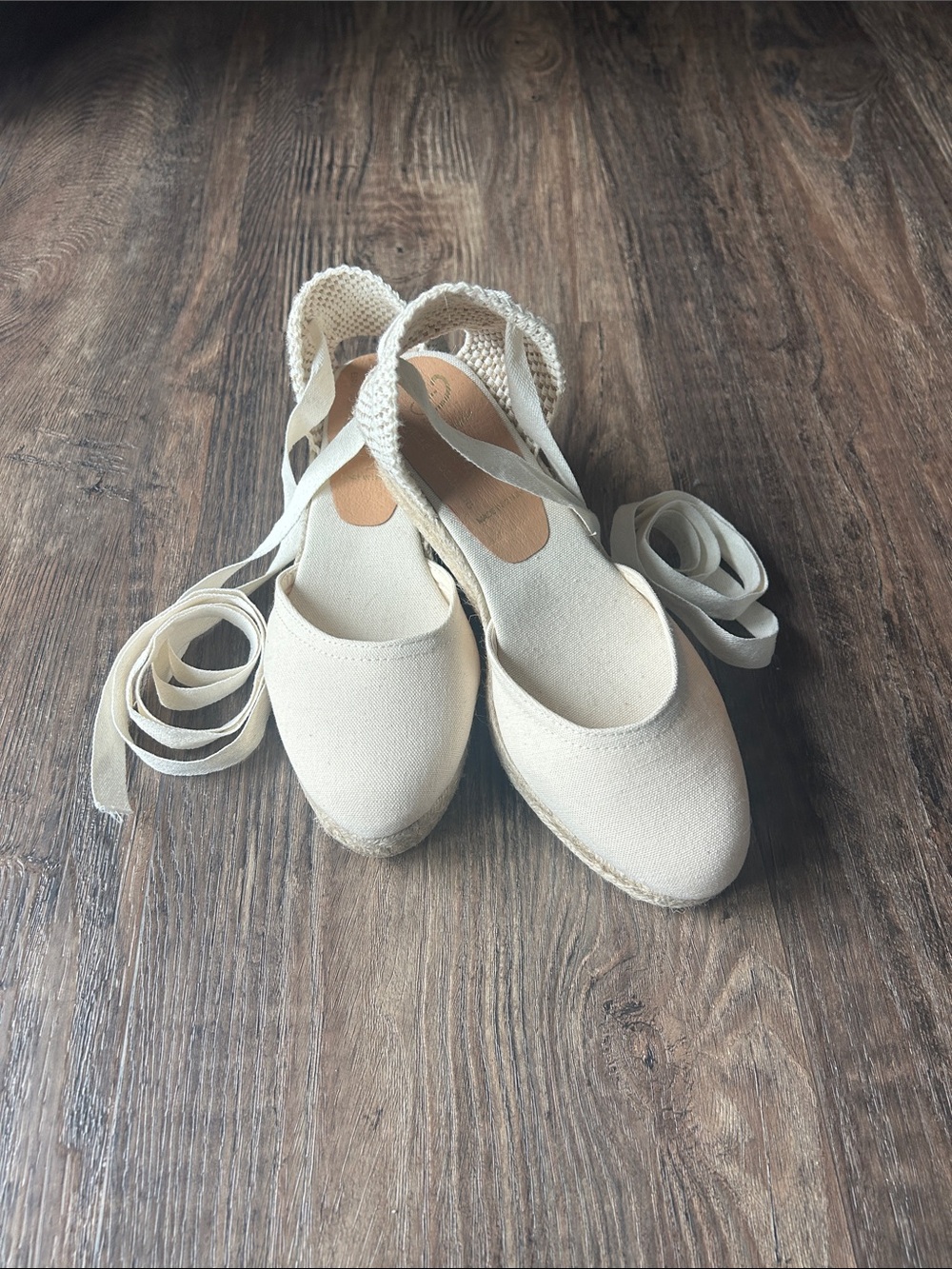 Canvas Ribbon Espadrilles in Cream. Never worn